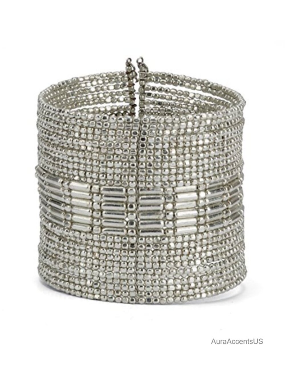 Silver Beaded Metal Cuff Bangle Bracelet for Women Gift Boxed